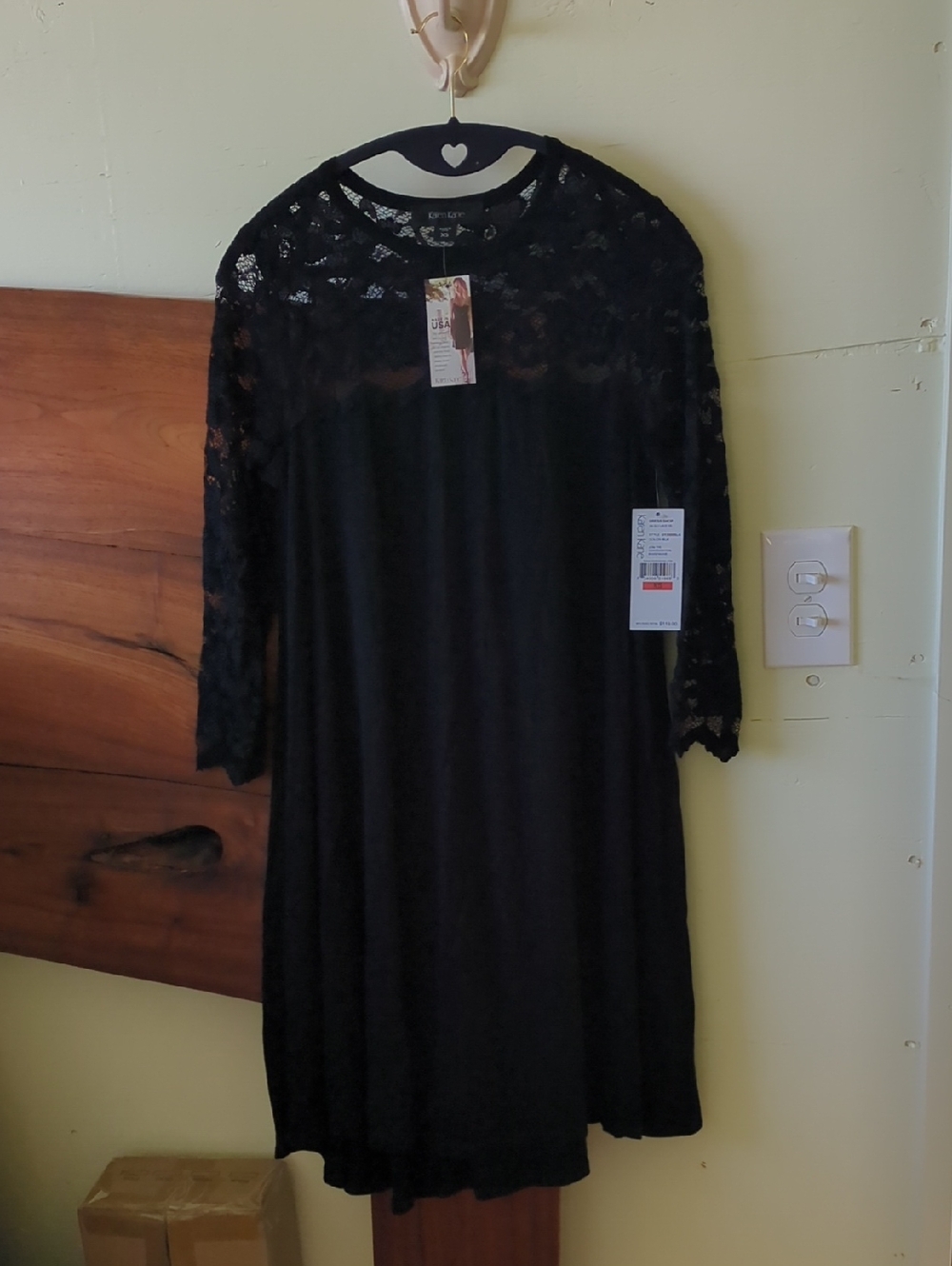 Karen Kane Black Lace Yoke Long Sleeve A-Line Dress